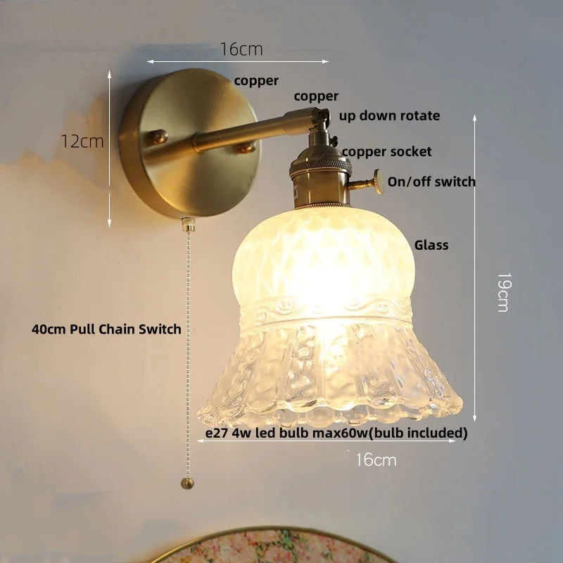 DecorBites™ Brass LED Wall Sconce with Pull Chain Switch, Nordic Design