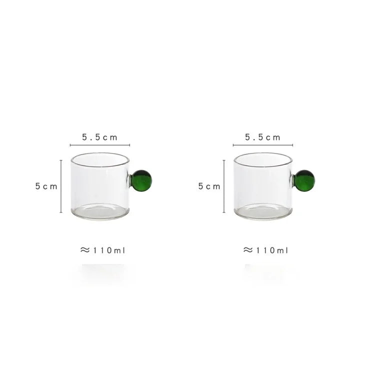 DecorBites™ Glass Espresso Cups Set with Saucers, Handle, 110ml - Table Decor and More