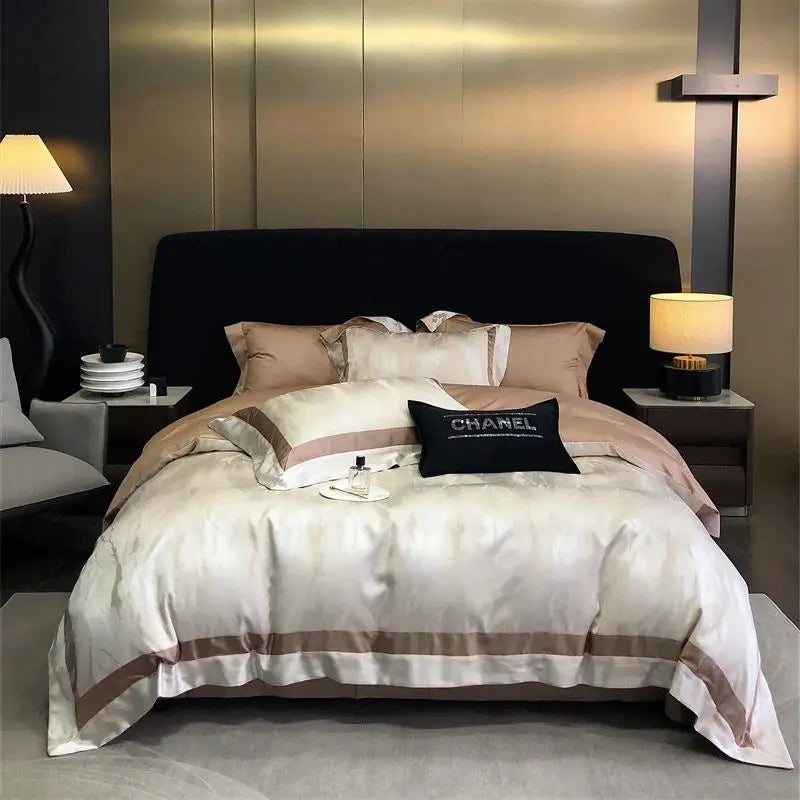 DecorBites™ Brocade Satin Jacquard Luxury Cotton Bedding Set - Duvet Cover, Sheet, Pillowcases