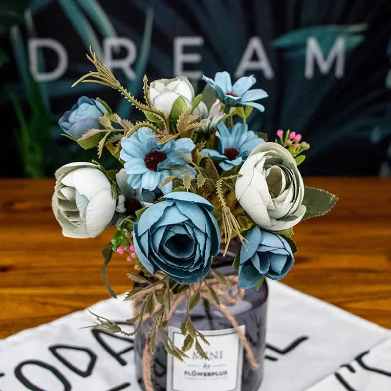 DecorBites™ Blue Peony Tea Rose Silk Fake Flowers for DIY Home Garden Wedding Decor