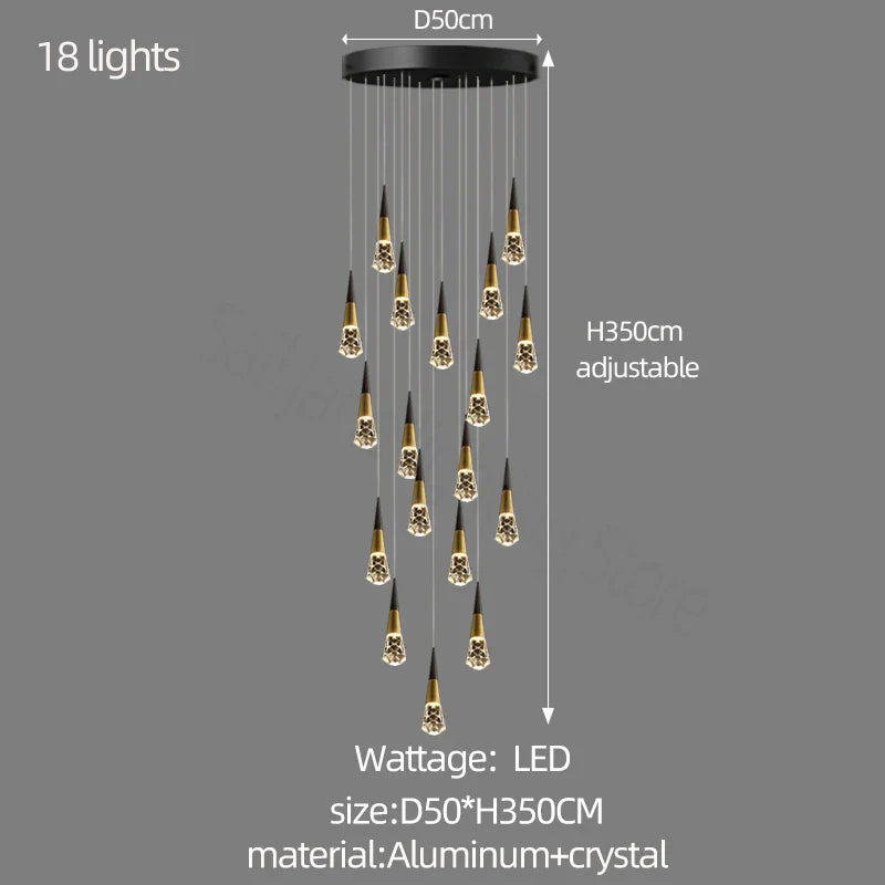 DecorBites™ Crystal Chandelier for Stairwell and Living Room Dimming Lighting