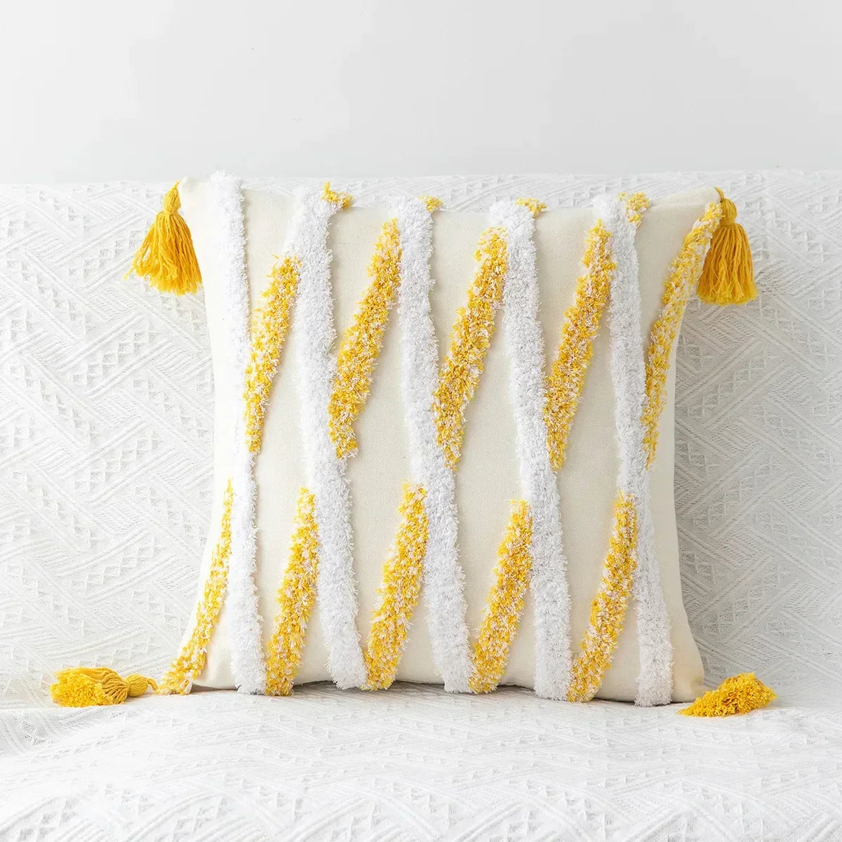 DecorBites™ Geometric Tufted Tassel Cushion Cover Cotton Canvas Fall Pillow Cover
