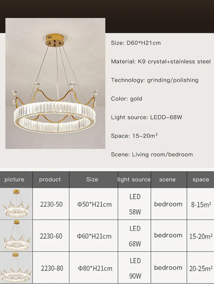 DecorBites™ Crown Petal LED Crystal Chandelier - Luxury Nordic Design for Girls' Bedroom