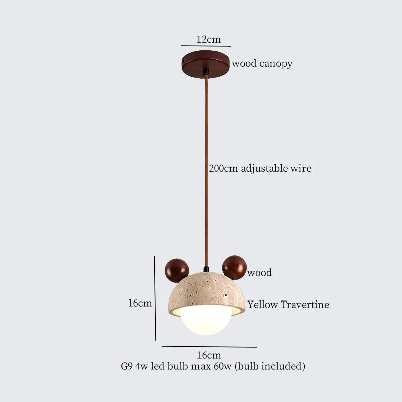 DecorBites™ Japanese LED Hanging Lamp Yellow Travertine Pendant Lighting for Bedroom and Dining Room