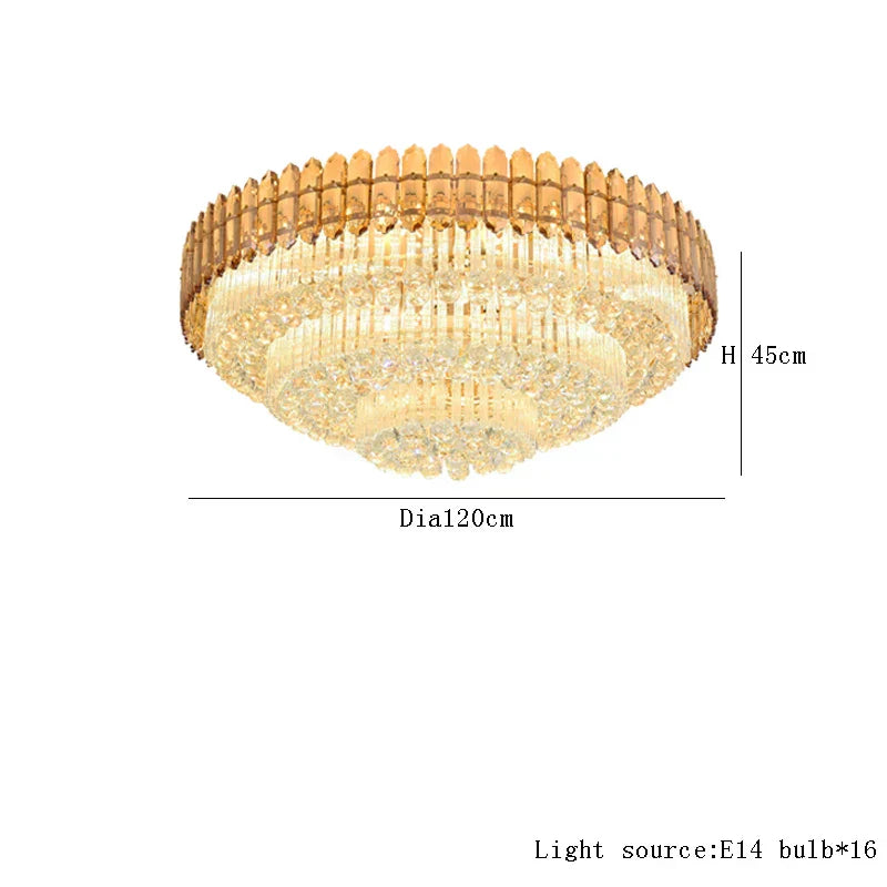 DecorBites™ Amber Crystal Round Chandelier: Nordic Large Multiple Tier Ceiling Light for Living Room