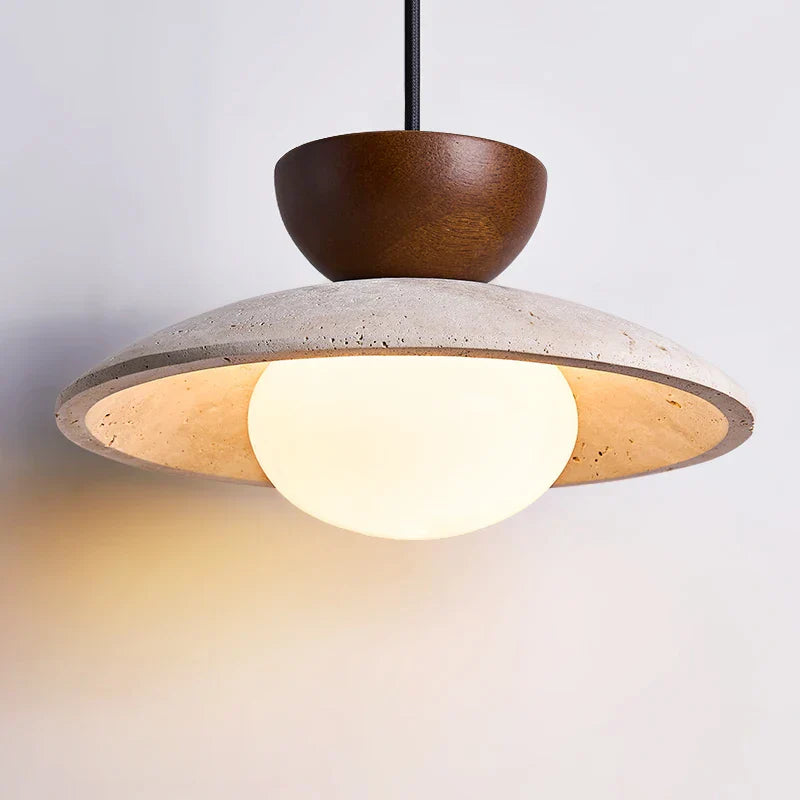 DecorBites™ LED Hanging Pendant Light Mid-Century Modern Yellow Travertine Wood Living Room
