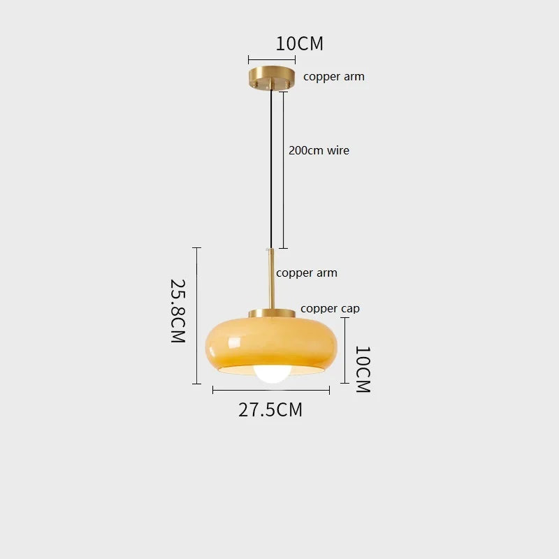 DecorBites™ Copper Bauhaus LED Pendant Light - Orange Glass Fixture for Home Indoor Lighting
