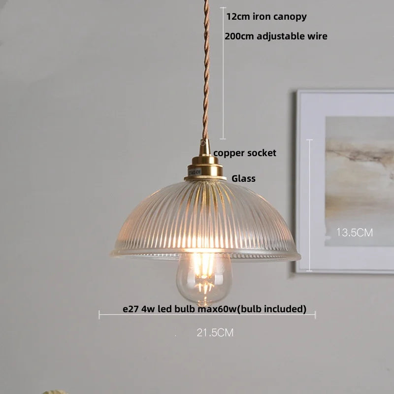 DecorBites™ Amber Glass LED Pendant Lamp Walnut Wood Copper Hanging Light
