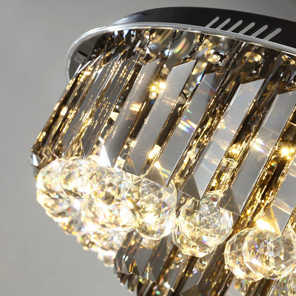 DecorBites™ Crystal LED Chandelier: Modern Smoky Gray Clear Cristal Lighting for Big Living Room