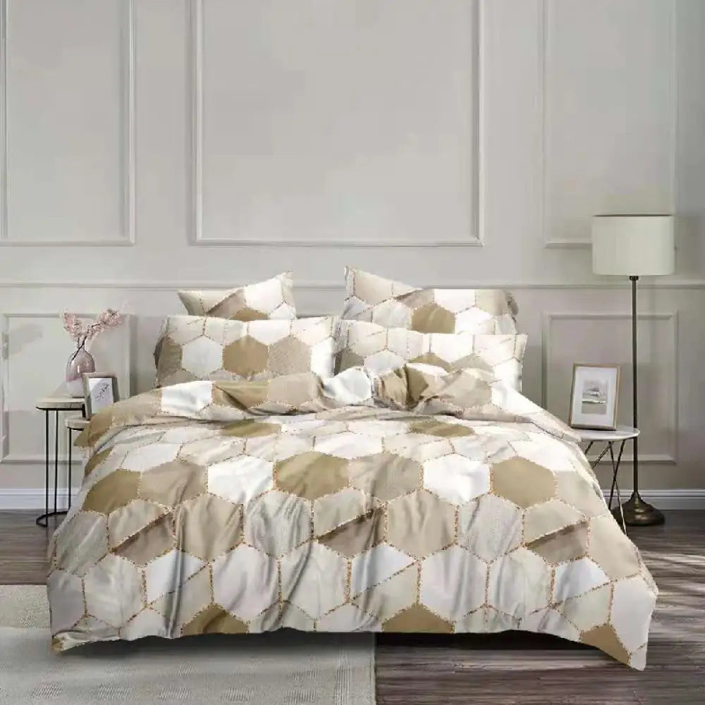 DecorBites™ Honeycomb Marble Patterned Bedding Set, Luxurious Duvet Cover with Pillowcase
