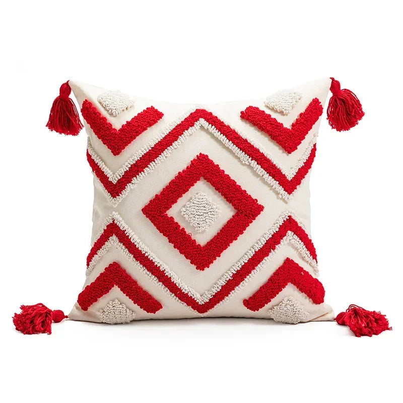 DecorBites™ Christmas Bell Red Geometric Tufted Throw Pillow Cover for Holiday Party Home Decor