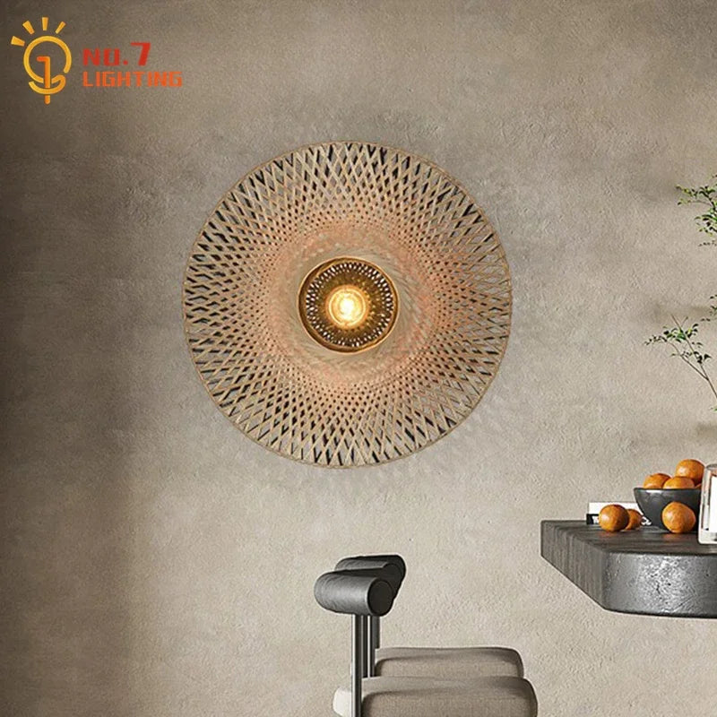 DecorBites™ Bamboo Weaving Wall Lamp LED E27 Zen Art Decor for Study Tea Living Room
