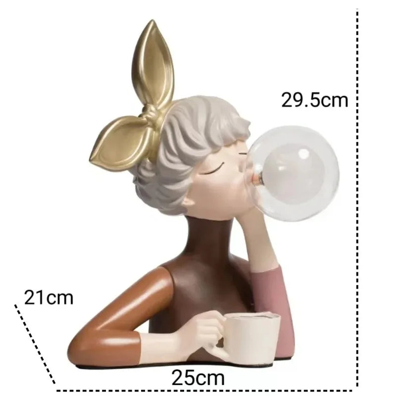 DecorBites™ Bubble Girl Statue Ornament: Modern & Simple Night Light Décor for Home, Bedroom, Living Room