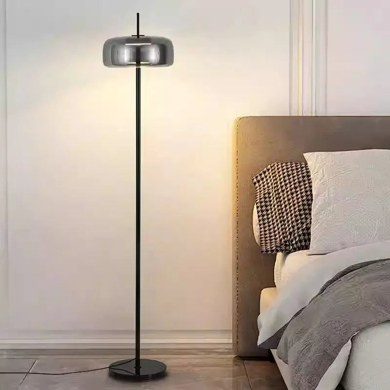 DecorBites™ Gray Glass Floor Lamp: Italian Design Minimalist Standing Lighting for Living Room