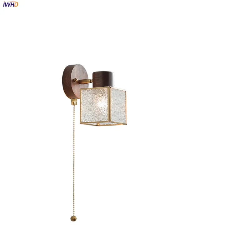 DecorBites™ LED Glass & Wood Wall Lamp | Modern Nordic Design, Pull Chain, Rotate Function