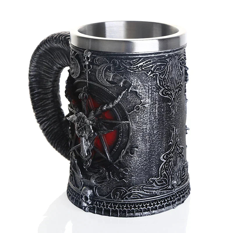 DecorBites™ Baphomet Resin Stainless Steel Beer Glass Tankard Pub Bar Decor
