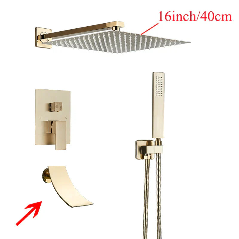 DecorBites™ Black Wall Mounted Shower System with Handshower - 12/16 Inch Rainwater Faucet