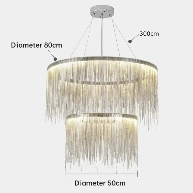 DecorBites™ LED Aluminum Tassel Chandelier: Modern Dimmable Light for Living Room, Hotel, Hall