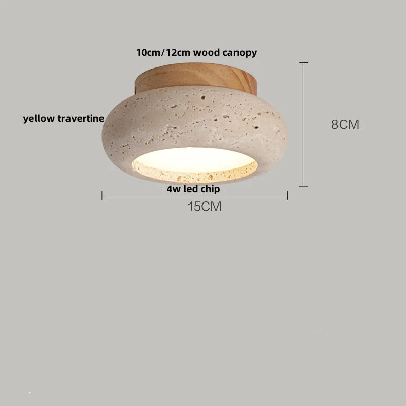 DecorBites™ Acrylic LED Ceiling Lamp Yellow Travertine Wood Canopy Wabi Sabi Style