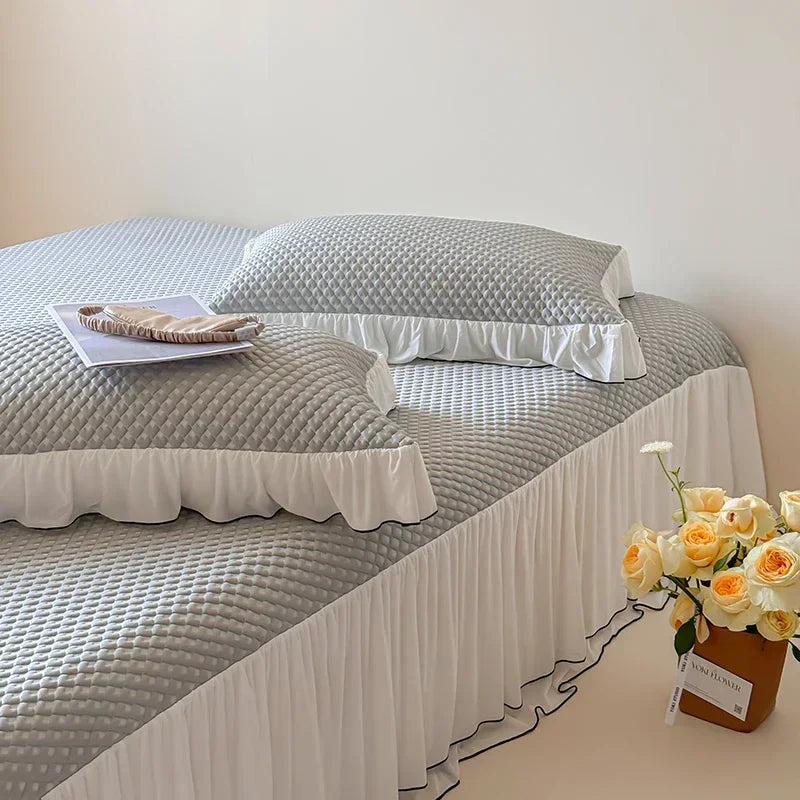 DecorBites™ Cool Feeling 3-Piece Bedding Set - Solid Color Bedskirt, Bedspreads, Sheets & Pillowcases
