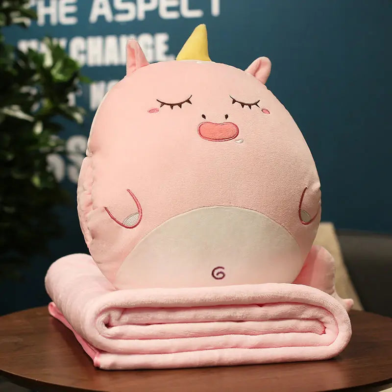 DecorBites™ Cartoon Animal Throw Pillow Blanket: Two-in-one Multi-functional Home Office Summer Blanket