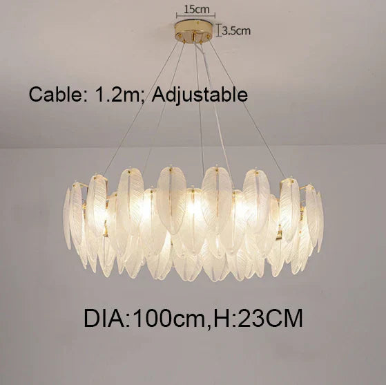 DecorBites™ Gold Feather Chandelier LED Pendant Light for Home Decor