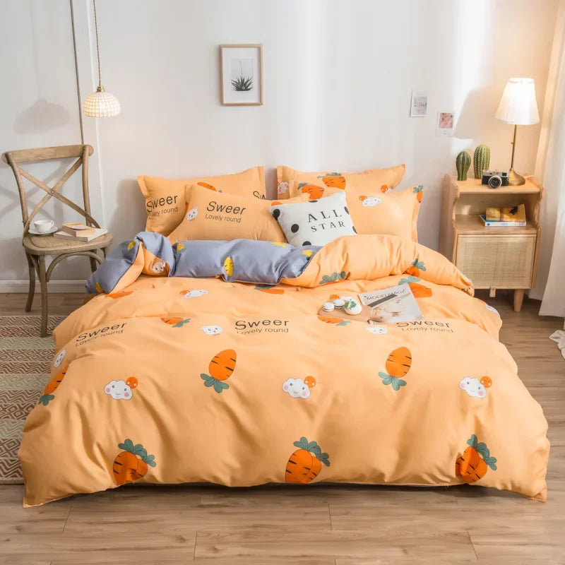 DecorBites™ Cartoon Print Bedding Set - Queen/King Size Duvet Cover, Sheets, Pillowcases