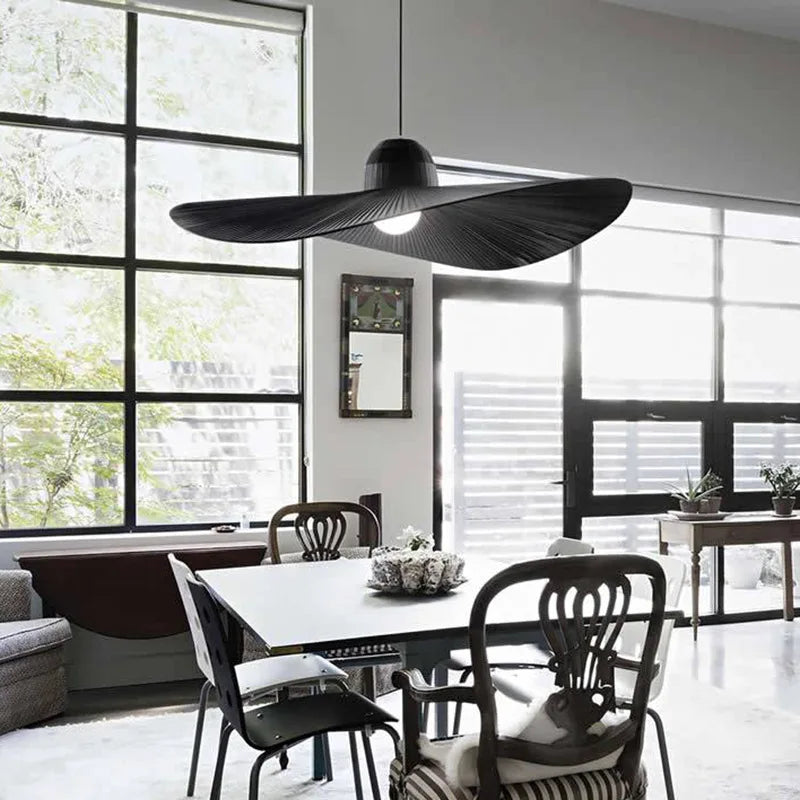 DecorBites™ Designer Fabric Hat Chandelier, White & Black LED Pendant Lamp for Living Room