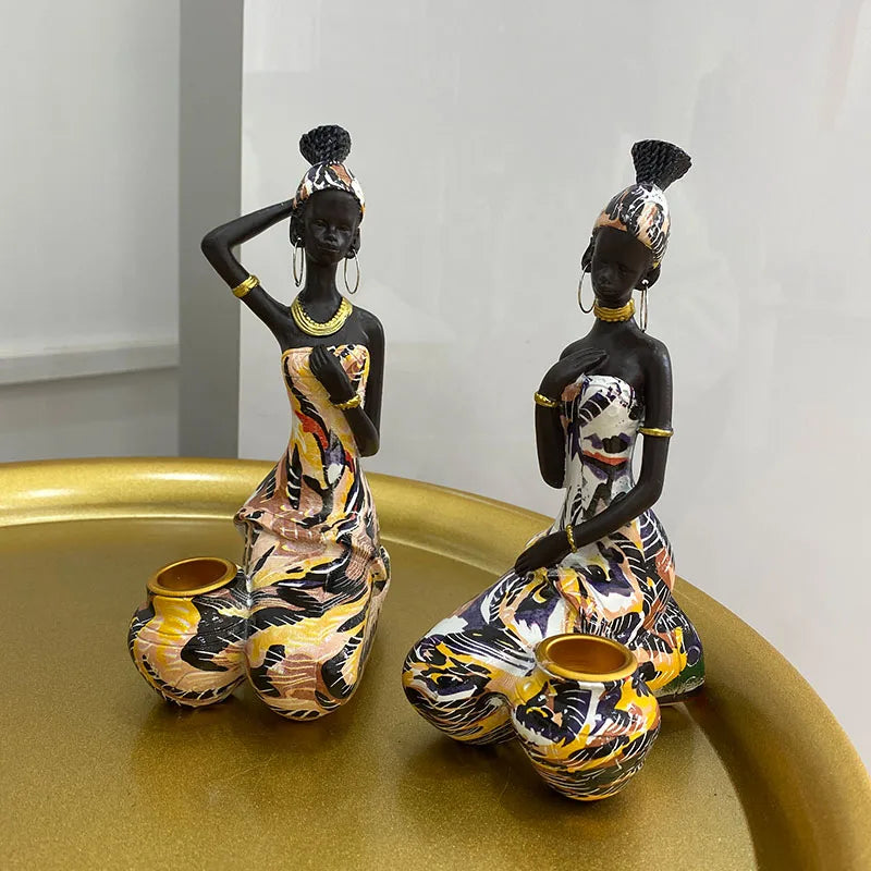 DecorBites™ Black Woman Candlestick: African Exotic Statue for Interior Decor & Desktop Accessories