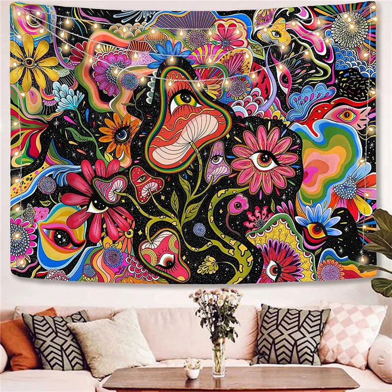 DecorBites™ Astrology Chart Tarot Tapestry Wheel Sun Moon Tree Mushroom Wall Hanging