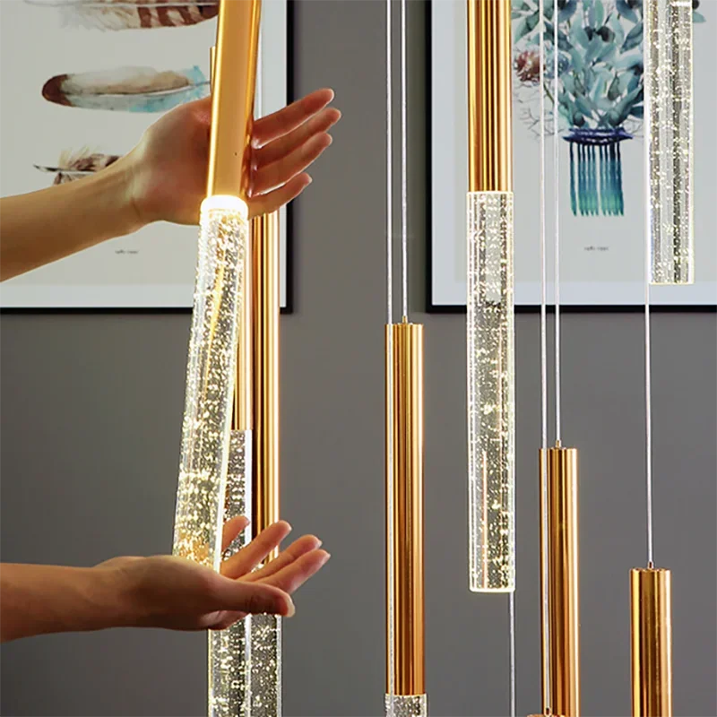 DecorBites™ Crystal Gold Chandelier for Living Room Staircase Kitchen - Modern Nordic Design
