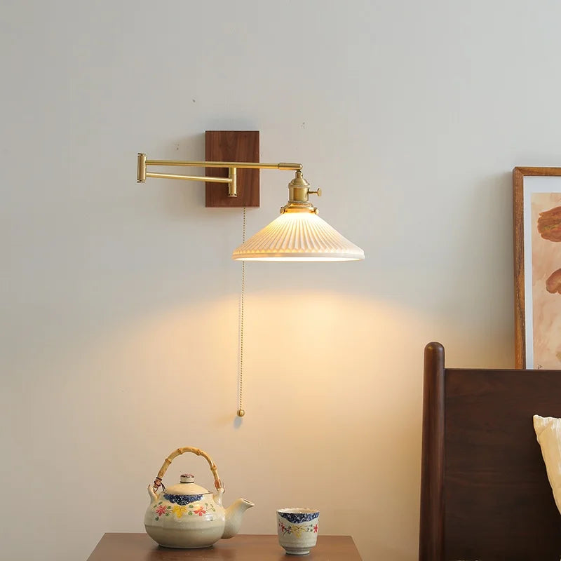 DecorBites™ Ceramic Copper LED Wall Light | Modern Bedside Lamp with Pull Chain Switch