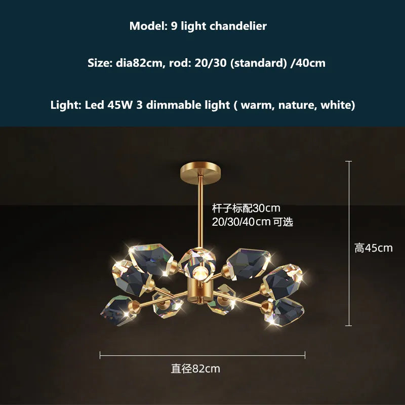 DecorBites™ Copper LED 3-Light Dimmable Crystal Chandelier