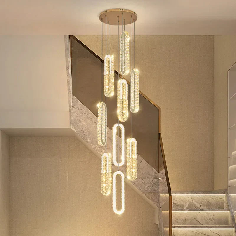 DecorBites™ Gold Crystal LED Chandelier: Modern Luxury Long Pendant Light for Living Room