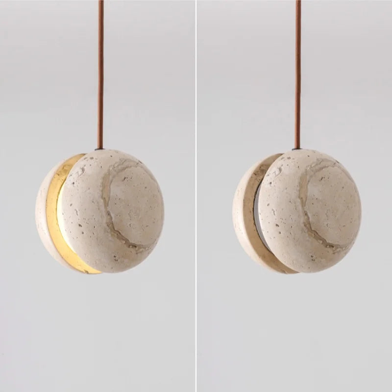 DecorBites™ LED Pendant Light Fixture Yellow Travertine Adjustable Hanging Lamp
