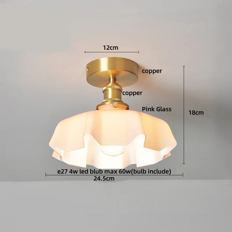 DecorBites™ Wood Copper LED Ceiling Light Amber Glass Plafond Lamp