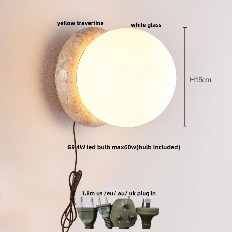DecorBites™ Yellow Travertine LED Wall Sconce with Nordic Modern Glass Design