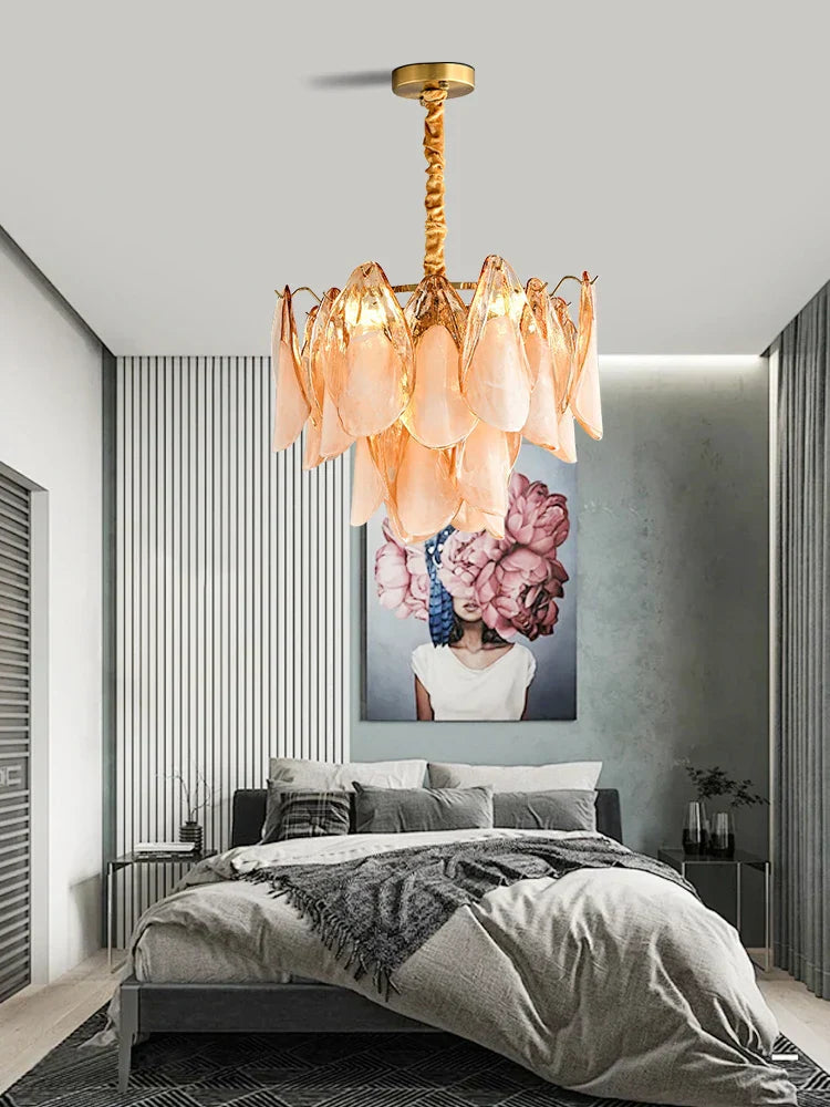 DecorBites™ Amber Glass Chandelier: Dimmable Luxury Light Fixture for Living Room Hall