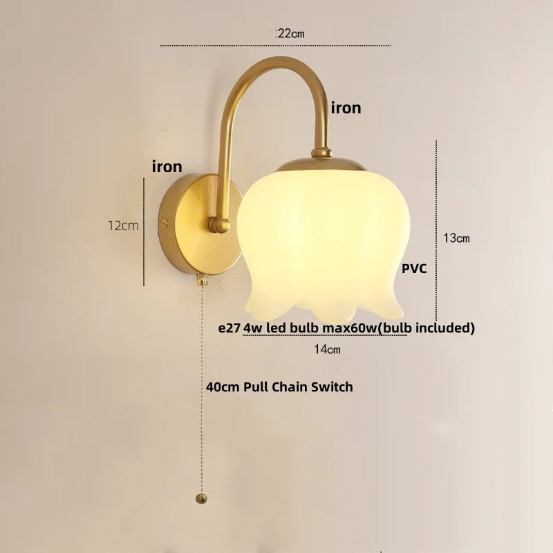 DecorBites™ Iron LED Wall Sconce Pull Chain Switch Stair Light Fixtures for Modern Home