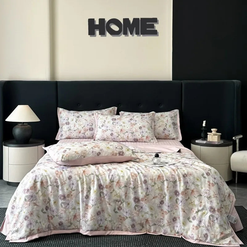 DecorBites™ Cool Silk Summer Quilt Set with Sheets & Pillowcases