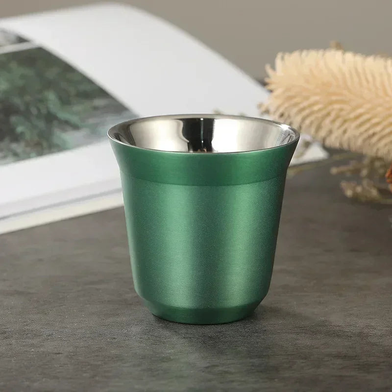 DecorBites™ Double Wall Espresso Mugs 80ml - Set of 2 Stainless Steel Heat Insulated Cups