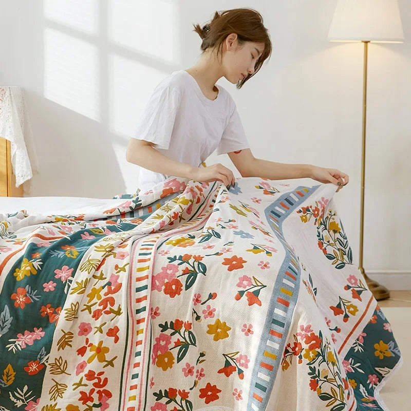 DecorBites™ Breathable Cotton Gauze Sofa Cover - Fresh Flowers Design