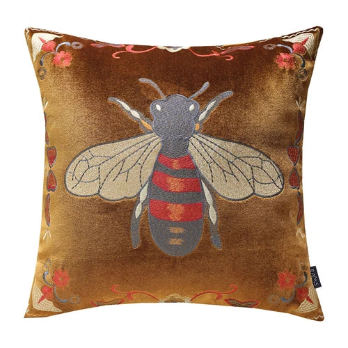 DecorBites™ Bee Embroidery Cushion Cover - Exquisite Animal Design for Sofa Decor