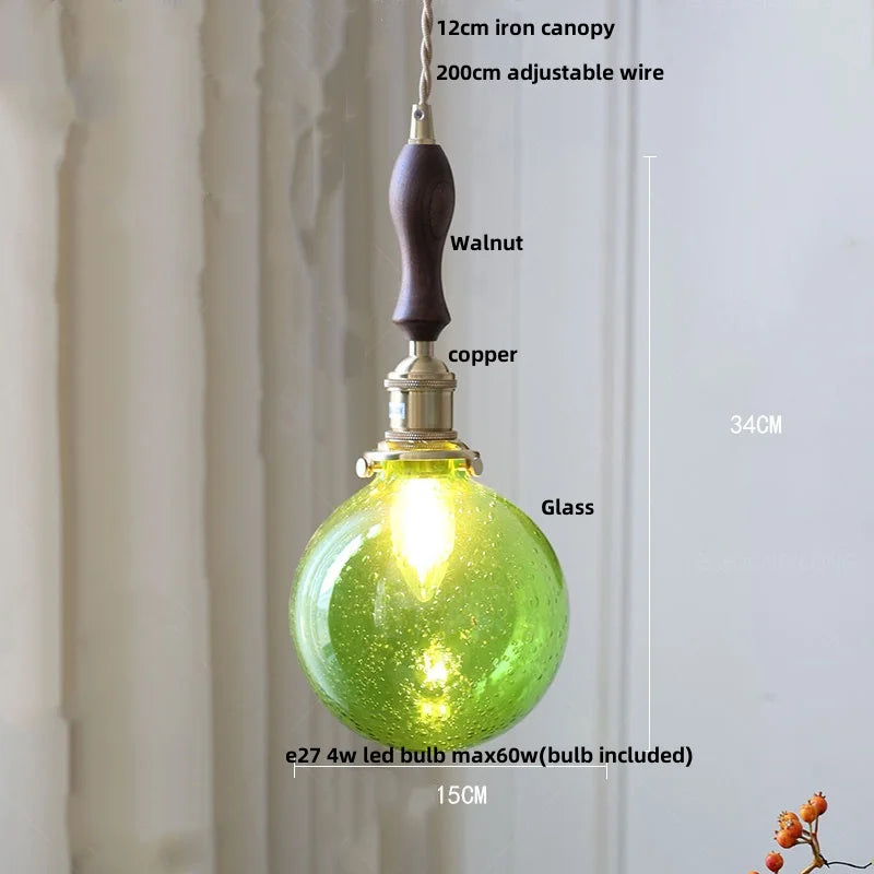 DecorBites™ Glabe LED Pendant Lamp Walnut Wood Copper Modern Hanging Light Fixture