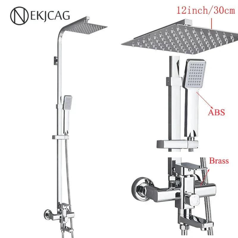 DecorBites™ Black Stainless Steel Shower Faucet Set with Waterfall Outlet - Chrome Bathtub Tap
