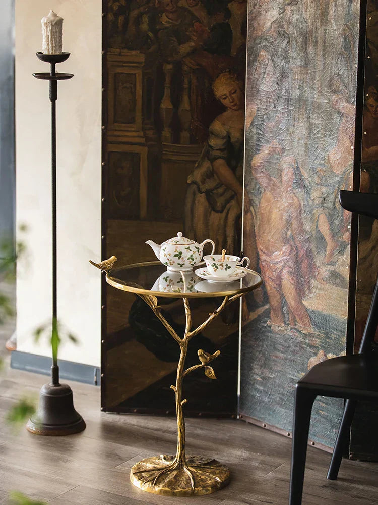 DecorBites™ Brass Bird Side Table | Creative Tea Table | Balcony & Living Room Decor