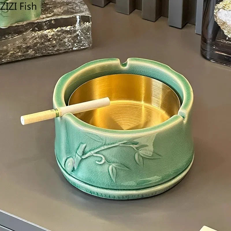 DecorBites™ Bamboo Tissue Box: Ceramic Green Bamboo Design for Coffee Table & Desk Decor
