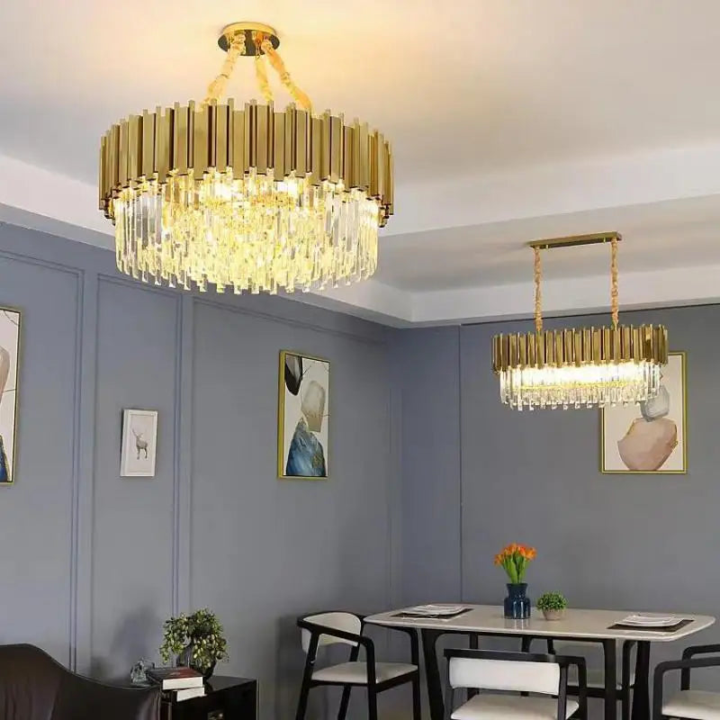 DecorBites™ Crystal Gold Chandeliers: Modern Luxury for Villa Living Room - Nordic Design