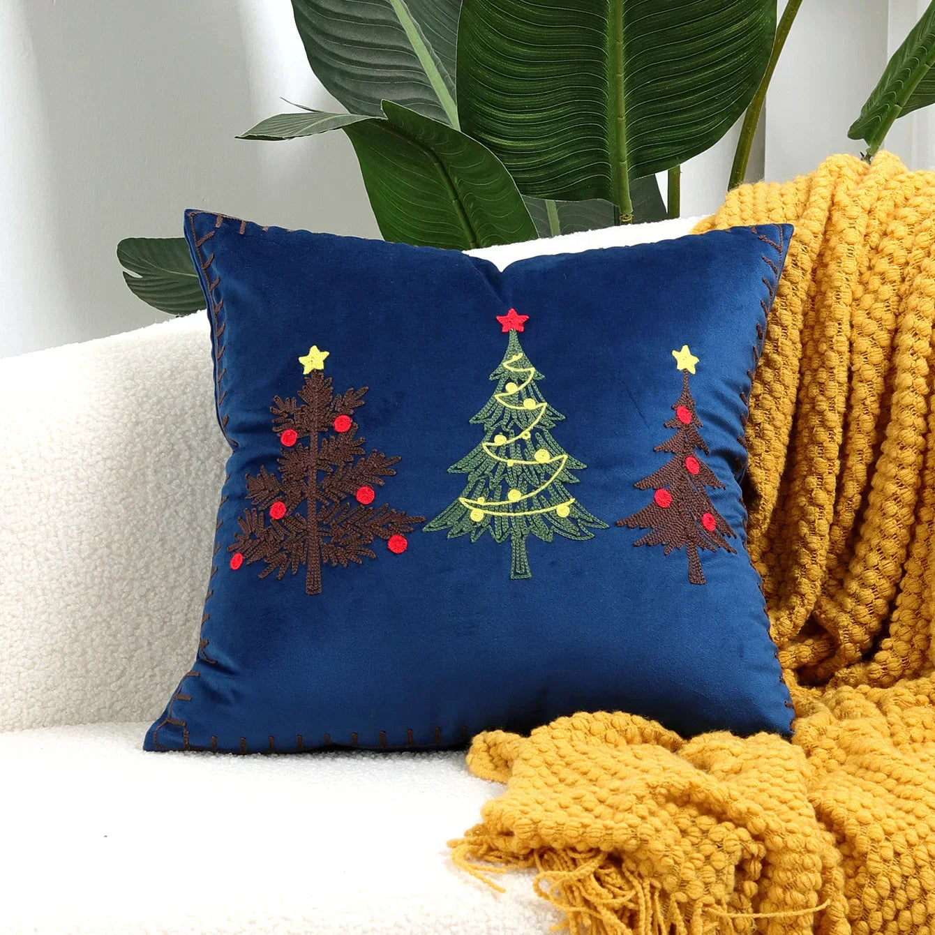 DecorBites™ Christmas Tree Embroidered Pillow Covers - Festive Cushion Cover 45x45cm