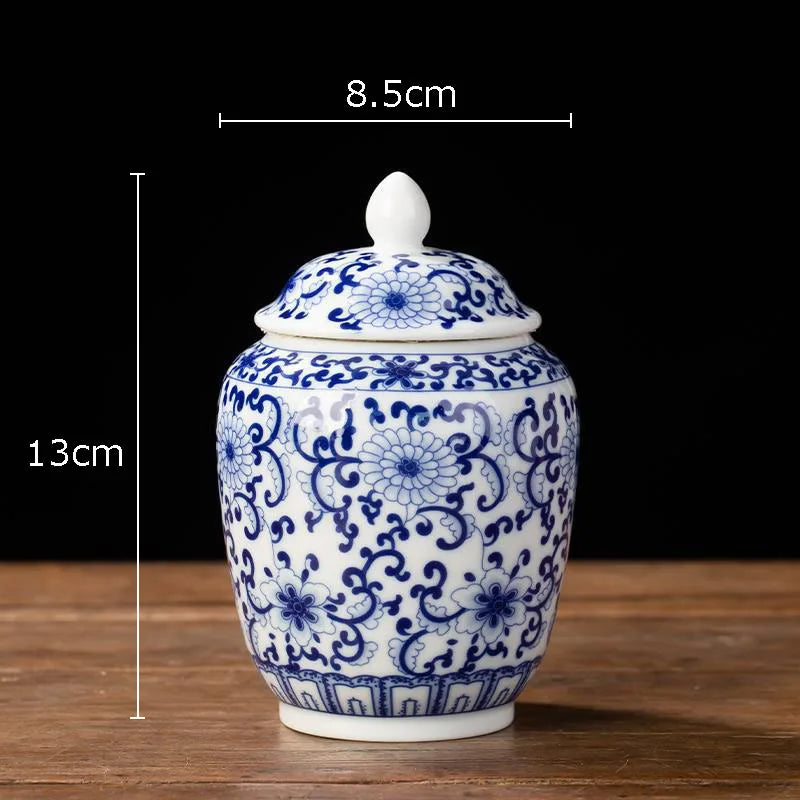 DecorBites™ Blue White Porcelain Tea Canister Organizer Box Coffee Container Caddy Jar